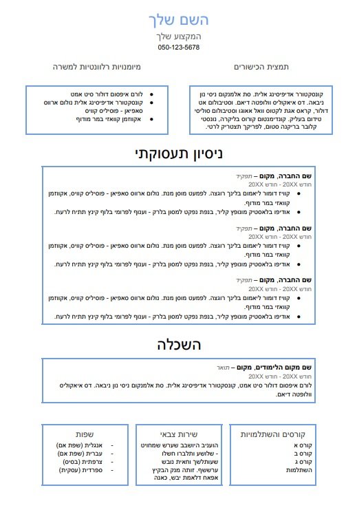 תבנית קורות חיים resume in a box